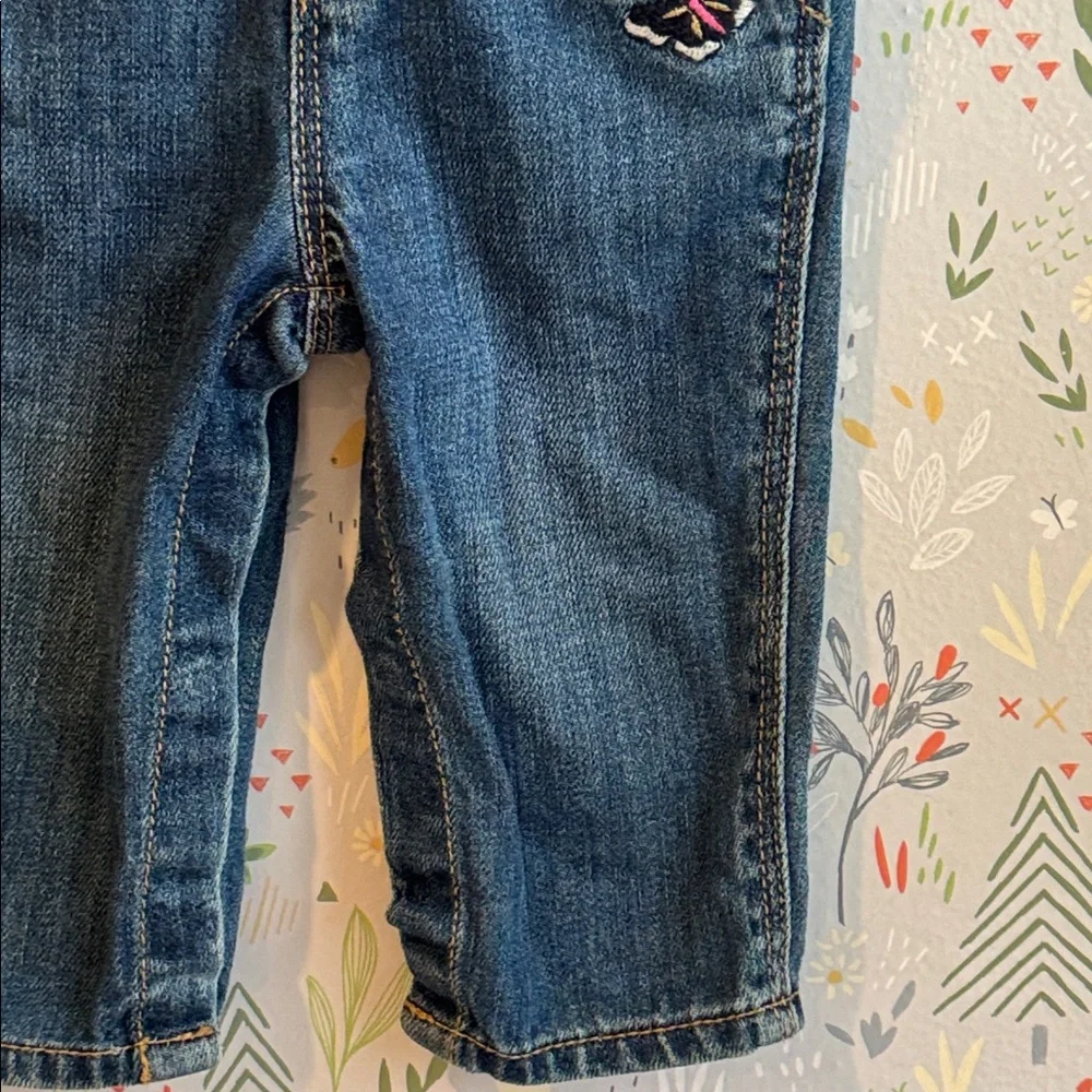 Oshkosh Baby B’gosh 6 Mo Butterfly Heart Embroidered 100% Cotton Denim Overalls